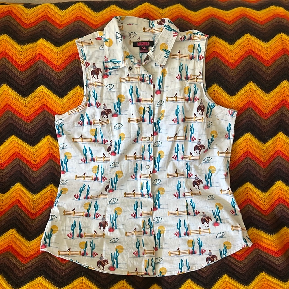 Sleeveless Rock & Roll Denim button up
